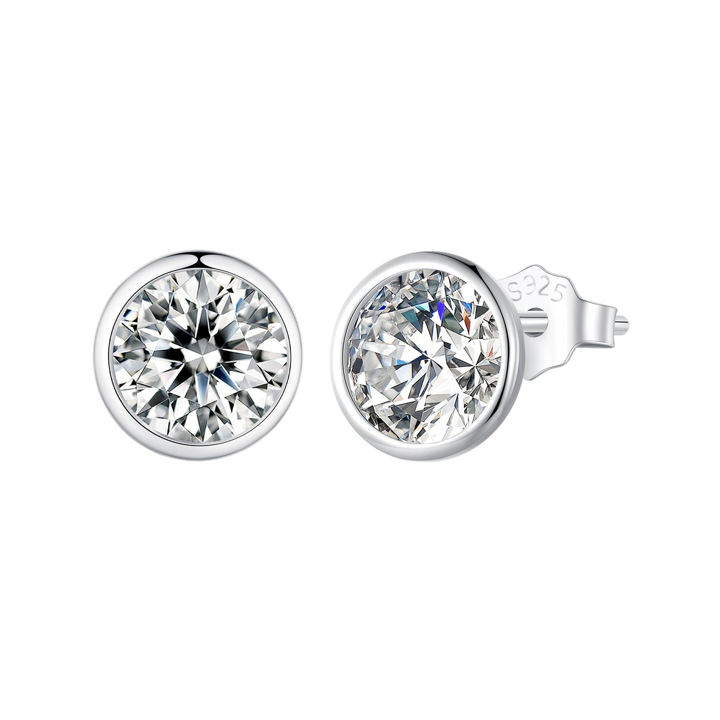 925 Sterling Silver Earrings with Pavé Setting CZ, 7mm, Plated Platinum for Women