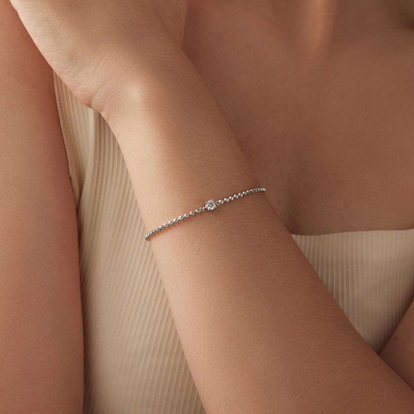 925 Sterling Silver Moissanite Bracelet 15+6cm with White Gold Plating for Women