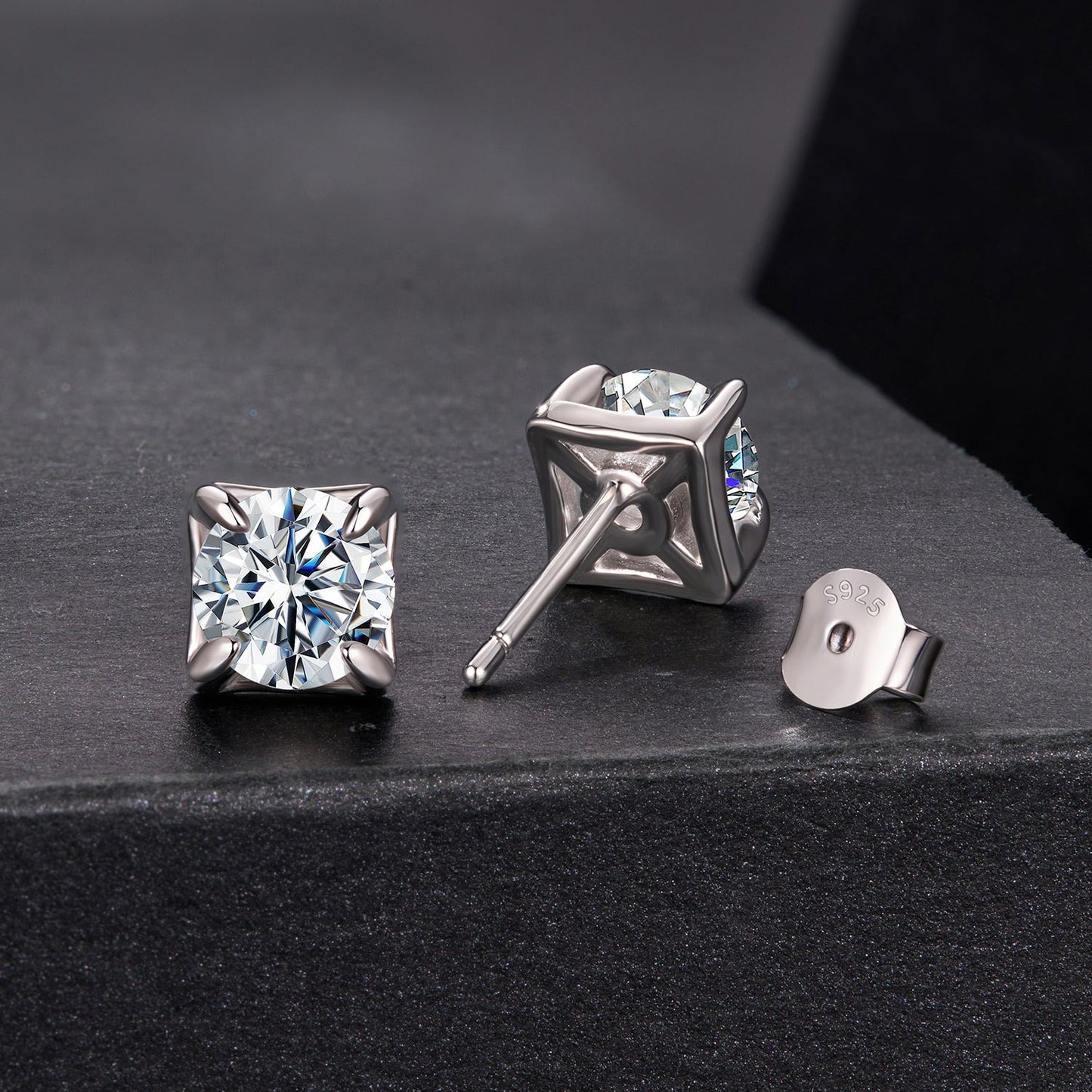 925 Sterling Silver & Moissanite Earrings - White Gold Plated, 0.5ct, Style S for Women