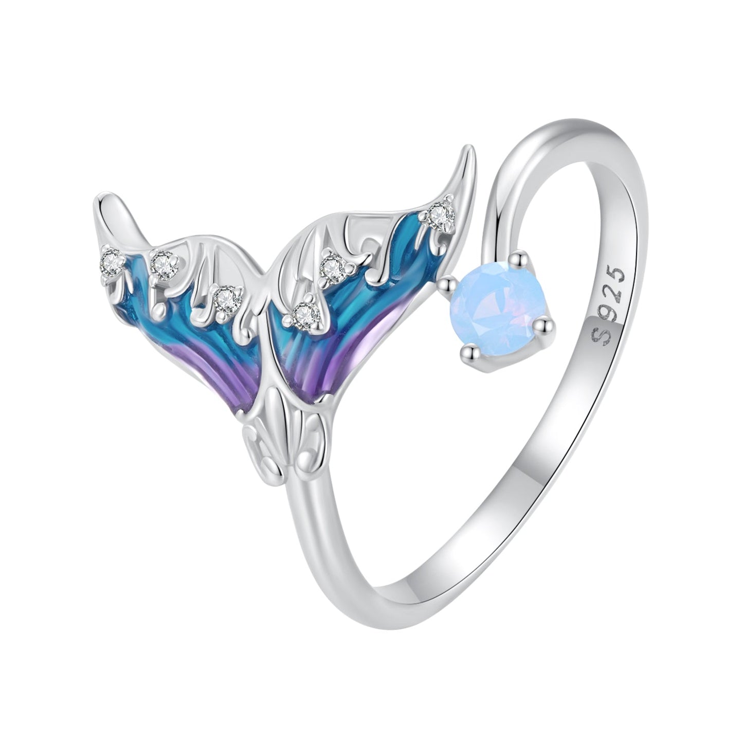 925 Sterling Silver Enamel Opal Ring with Pavé Setting for Women