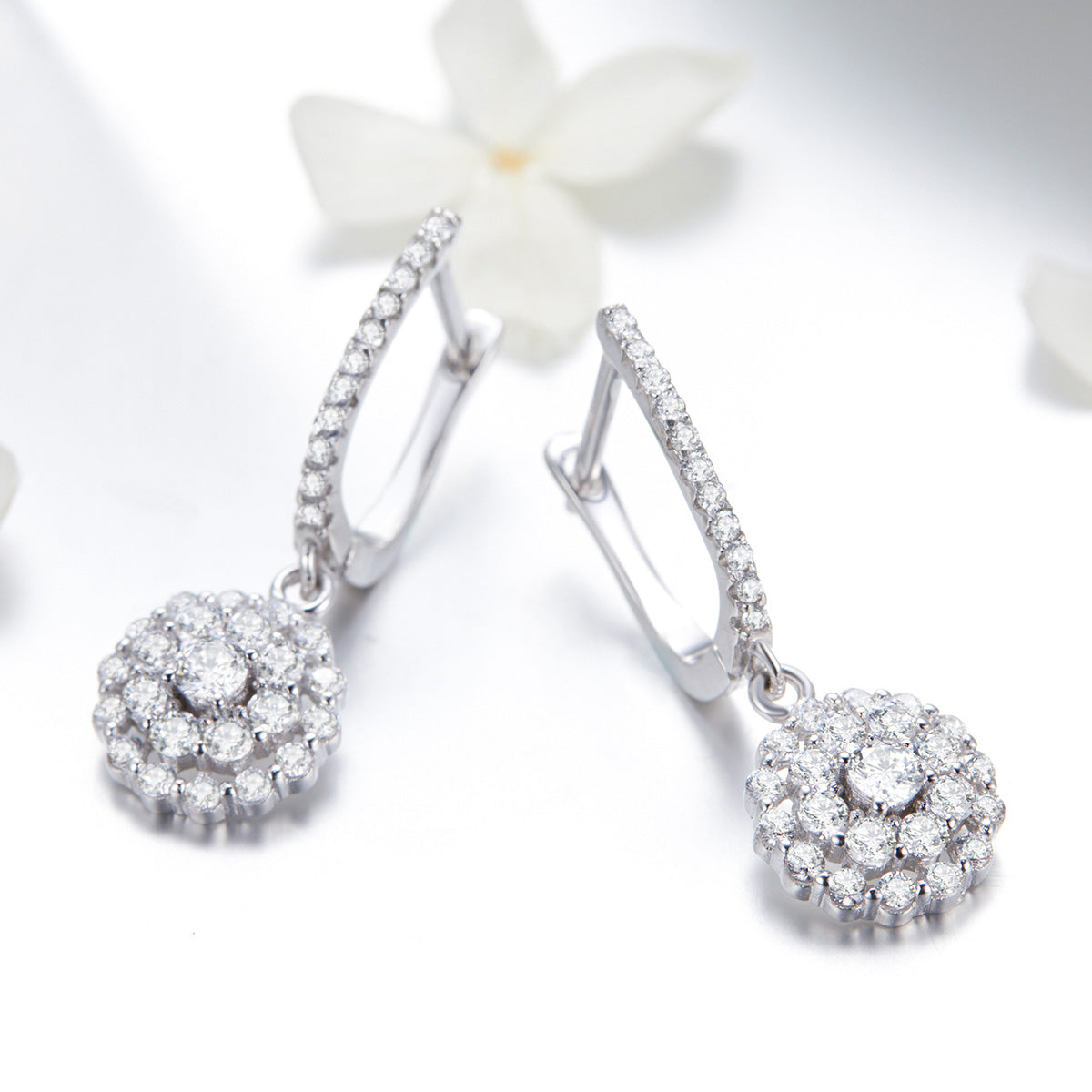 925 Sterling Silver Plated Platinum Pavé Setting CZ Earrings