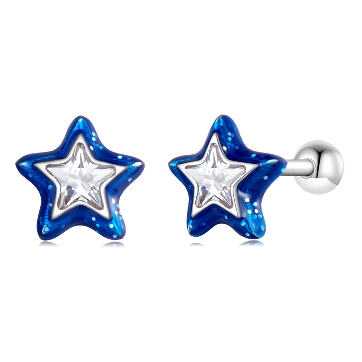 925 Sterling Silver Enamel CZ Stud Earrings in Platinum Plating