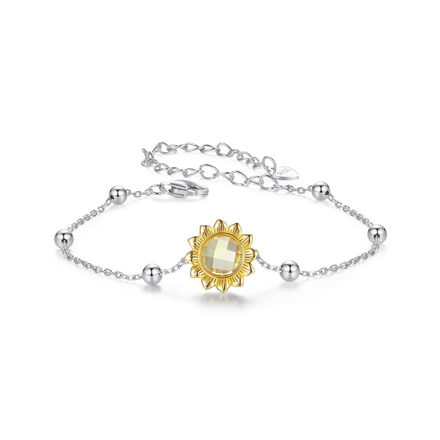 925 Sterling Silver White Gold Plated Bracelet with Transparent Glass Charm for Women