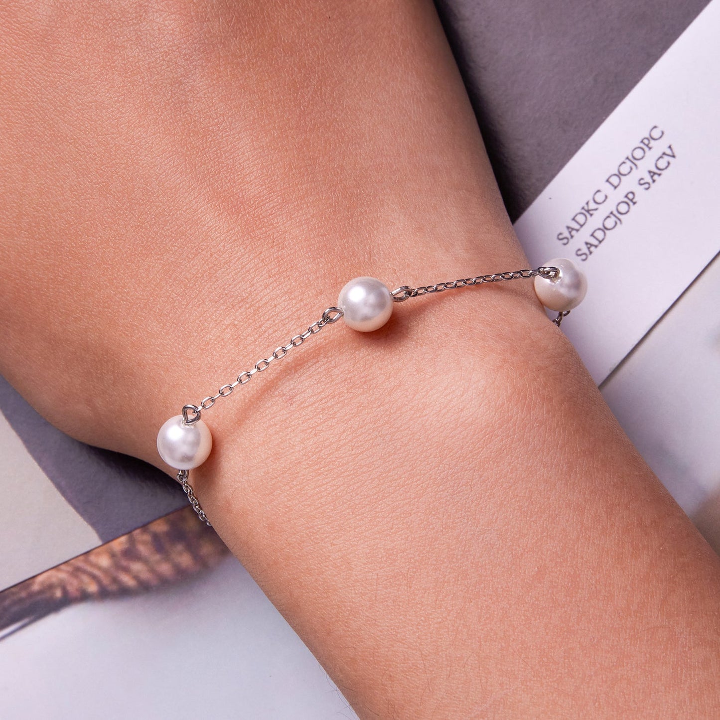 925 Sterling Silver Adjustable Pearl Bracelet for Women