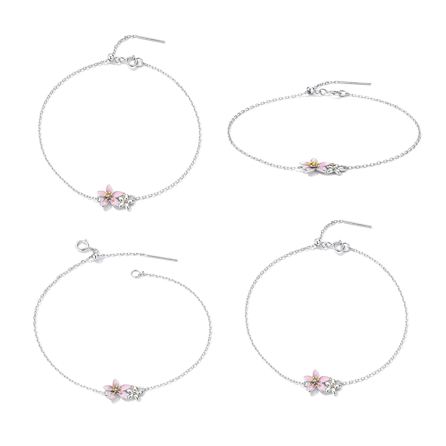 S925 Sterling Silver Adjustable Flower Bracelet for Women