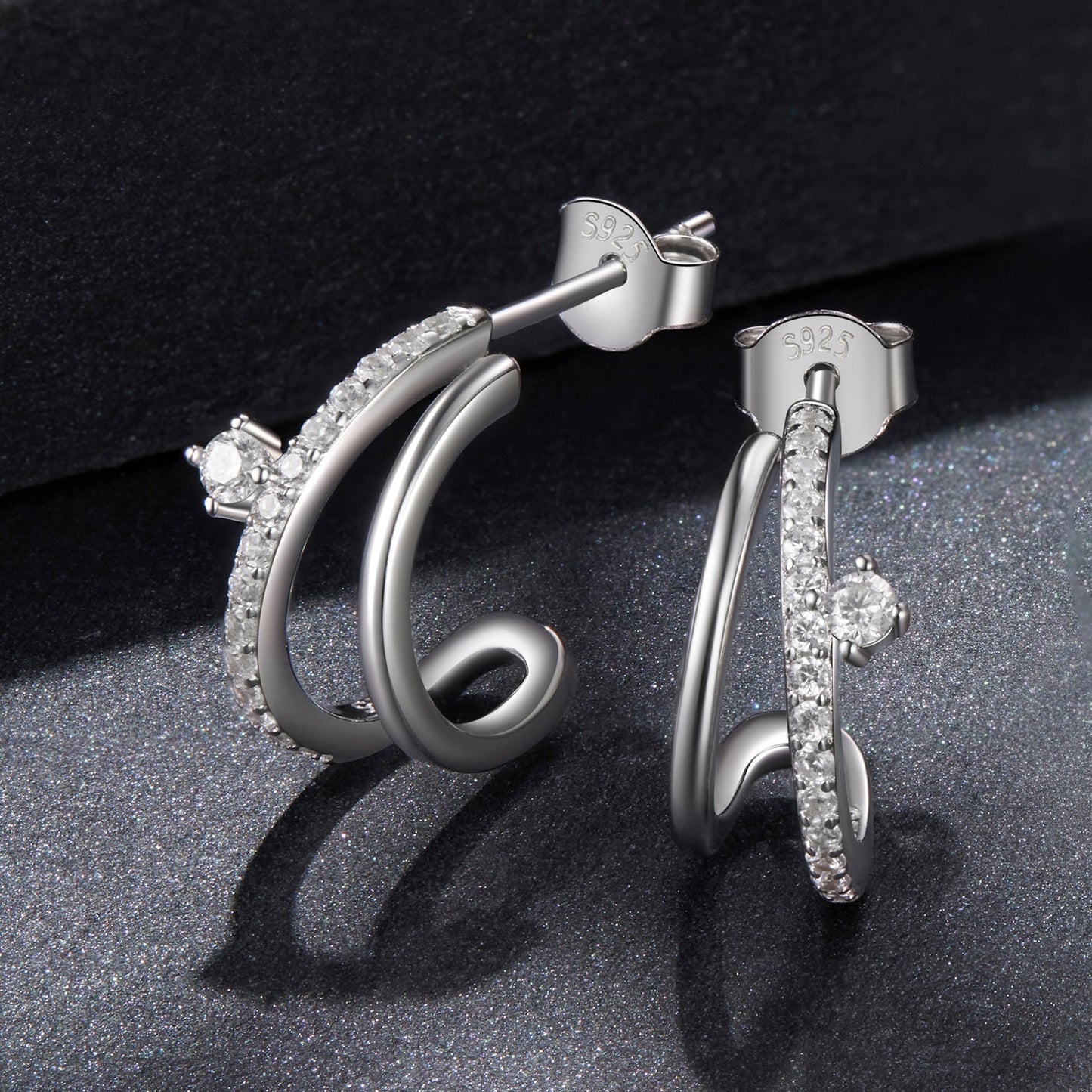 925 Sterling Silver Moissanite Earrings for Women - 1.4x0.5cm, Pavé Setting