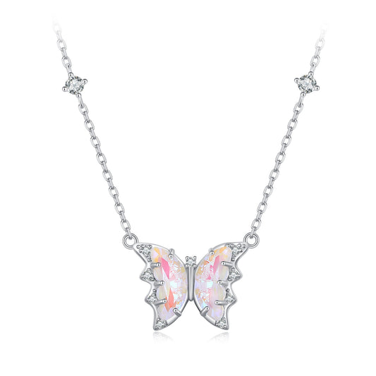 S925 Sterling Silver Necklace with Pavé Setting CZ, Resin, and Platinum Plating - 390mm Length