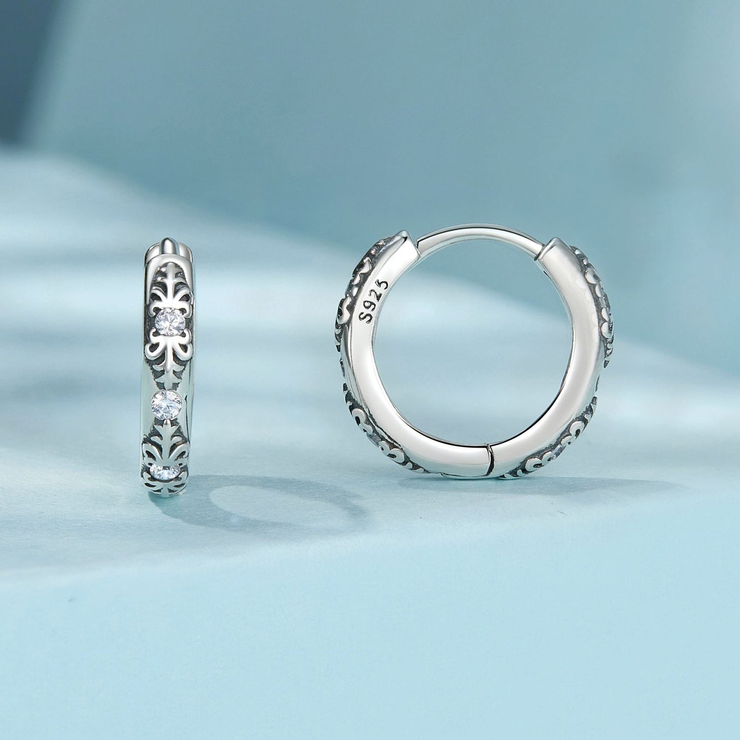 925 Sterling Silver Earrings with Oxidized Finish and Pavé Setting CZ for Women