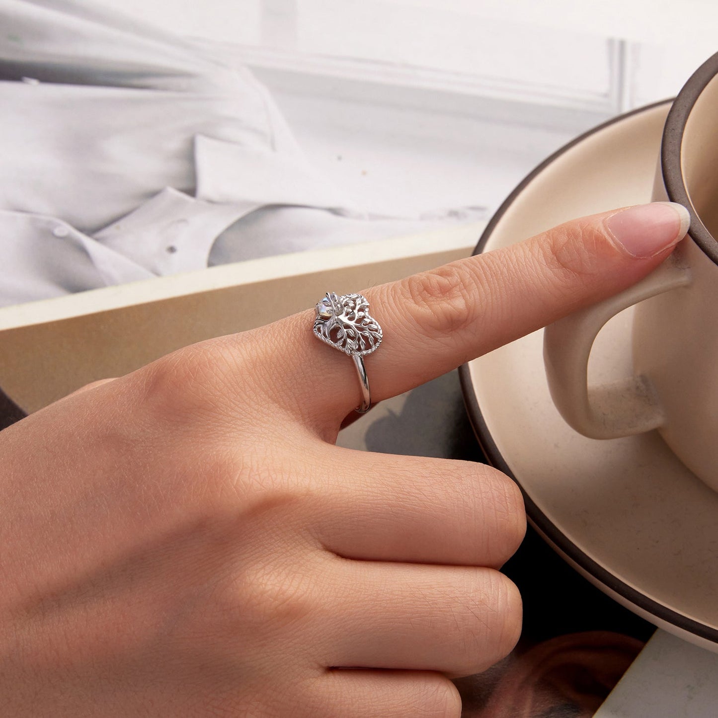 925 Sterling Silver Heart-Shaped Moonstone Ring for Women