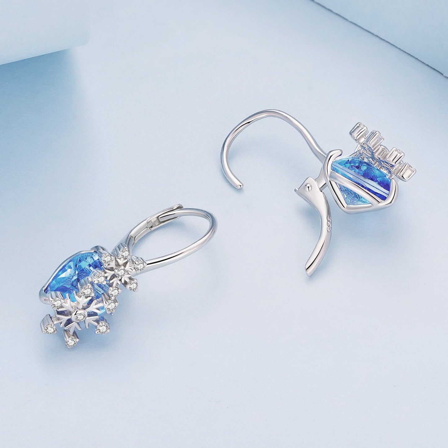 925 Sterling Silver Earrings with Transparent Glass and CZ, 23*12mm for Women