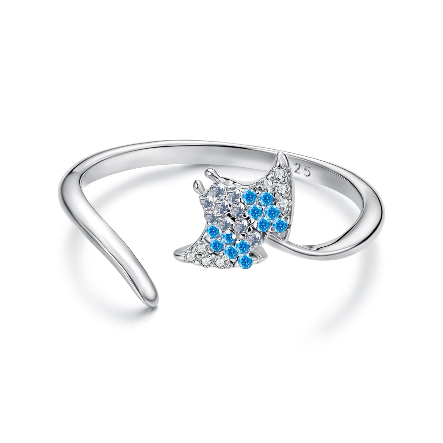 925 Sterling Silver Manta Ray Ring with Pavé Setting CZ for Women