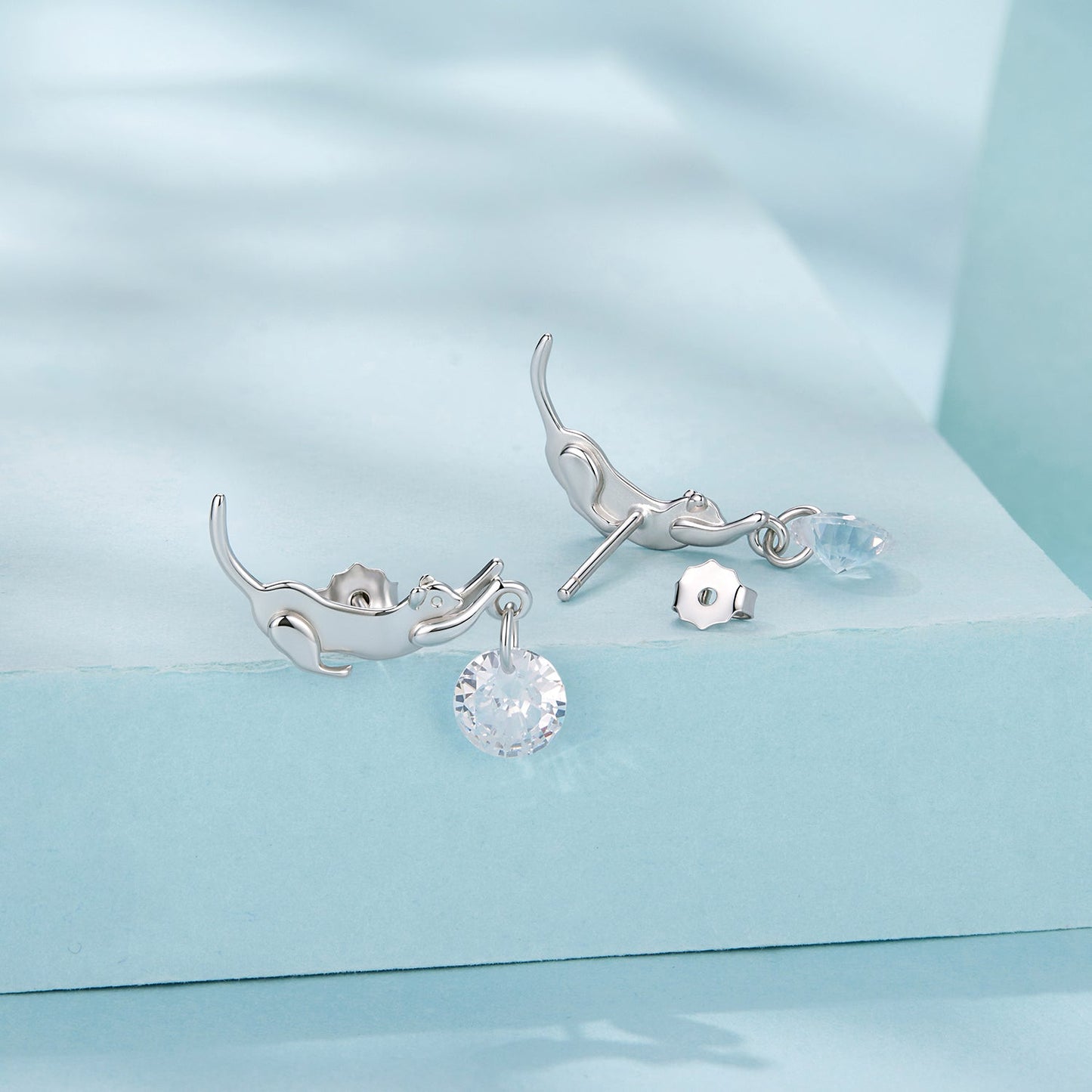 925 Sterling Silver White Gold Plated CZ Earrings 1.6x1.7cm for Women