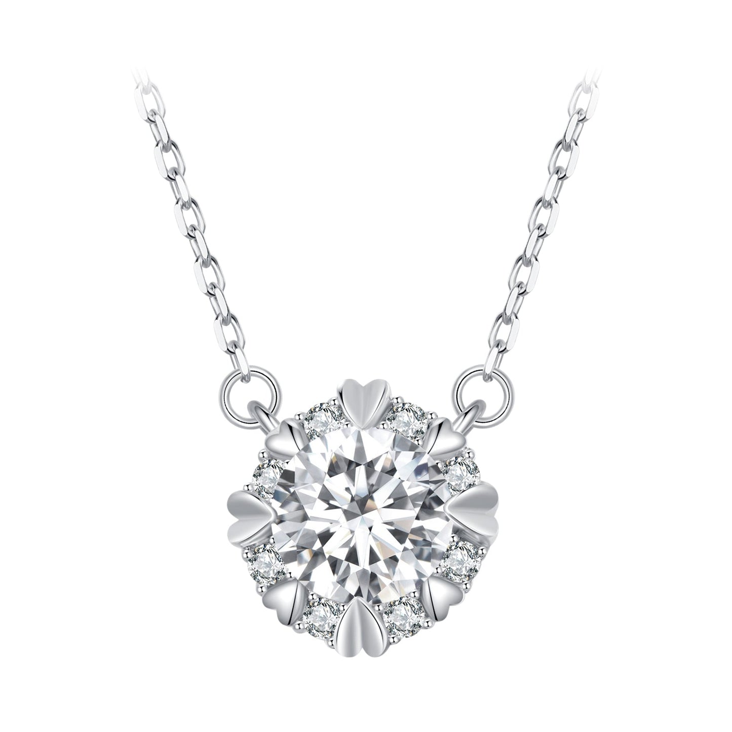 925 Sterling Silver Moissanite 1.0 Carat Necklace with Pavé Setting for Women