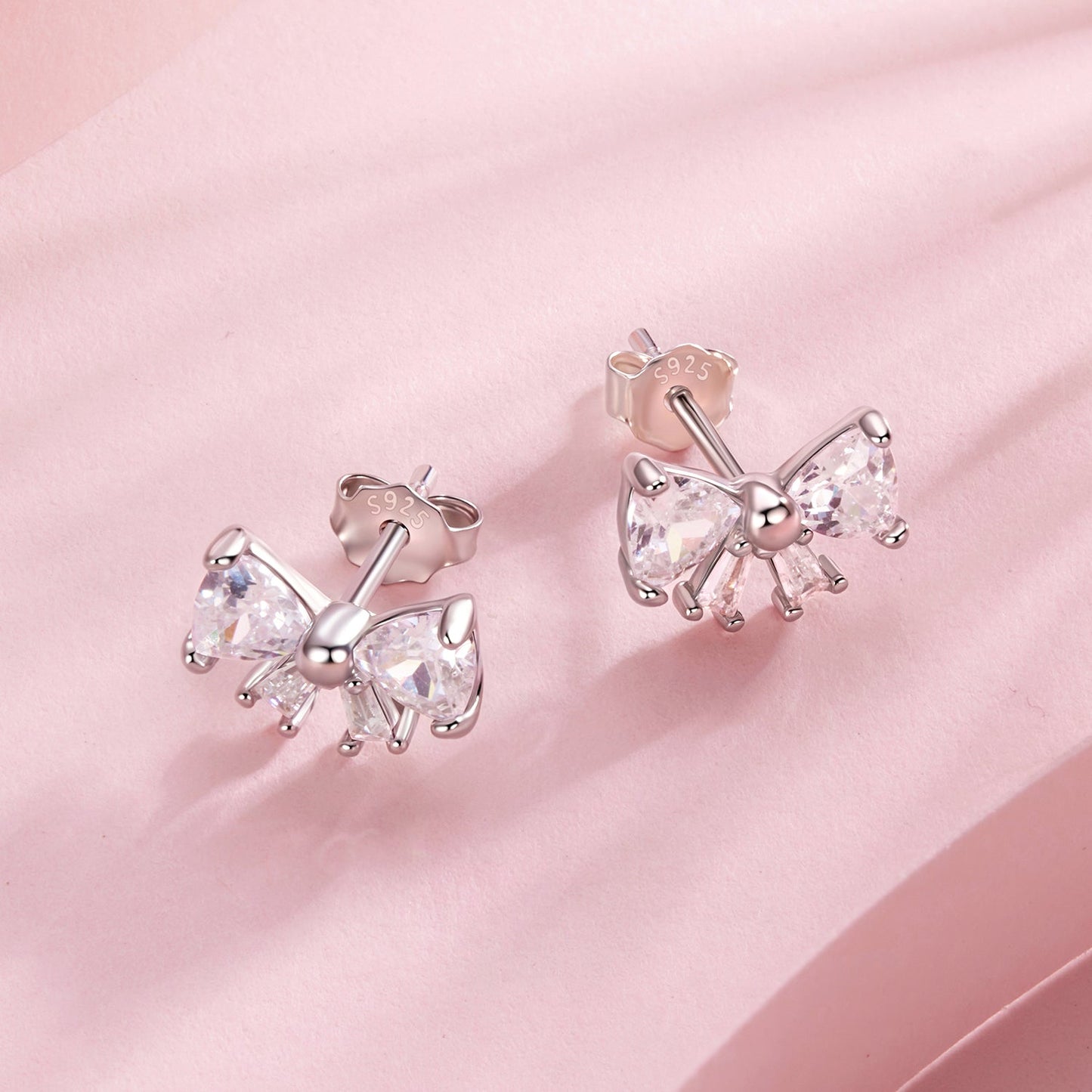 925 Sterling Silver White Gold Plated CZ Earrings for Women - 0.7x1.0cm