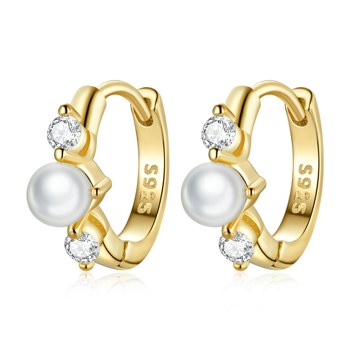 925 Sterling Silver Pavé CZ Gold Plated 1x0.5cm Earrings for Women
