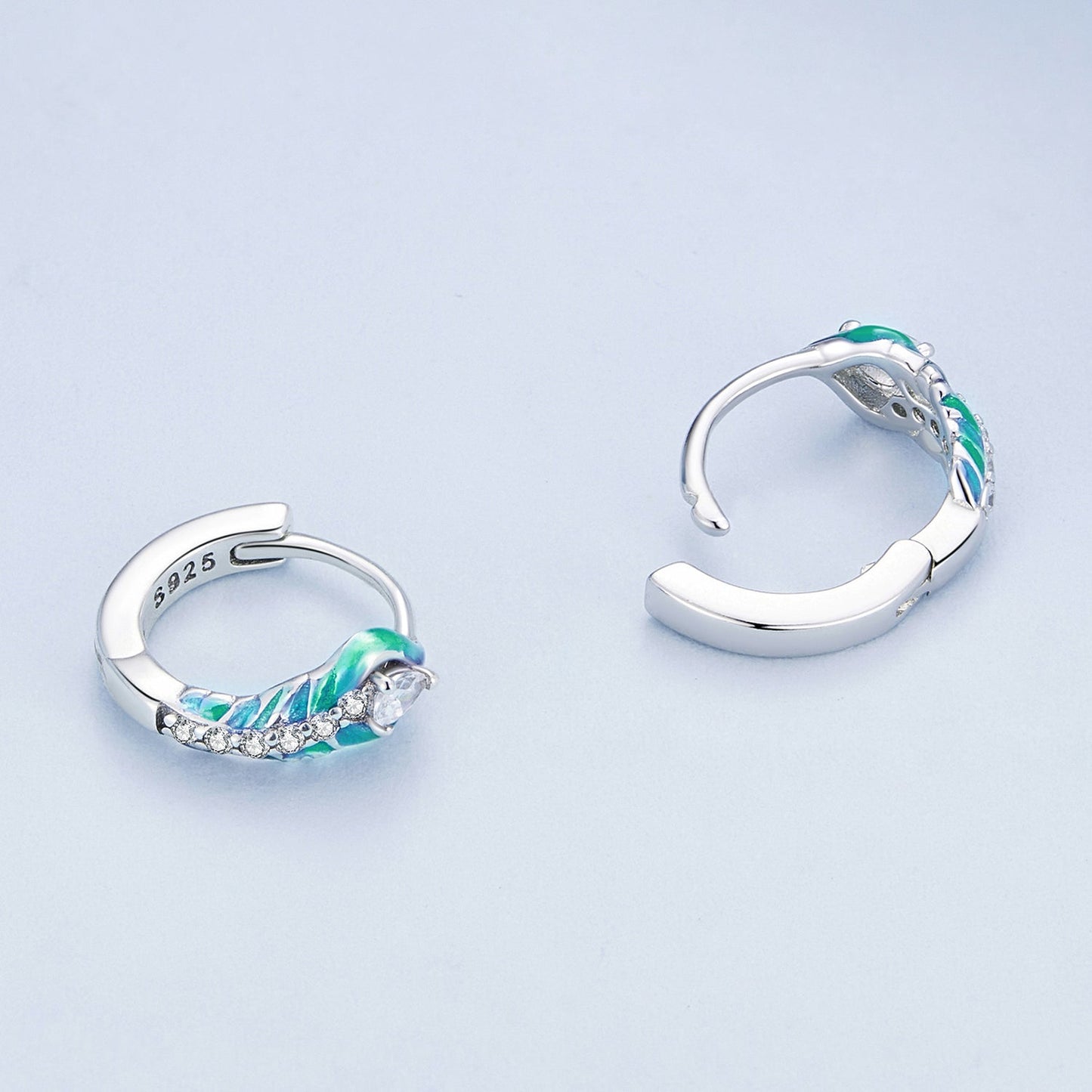 925 Sterling Silver Enamel Oxidized Earrings with Pavé Setting for Women