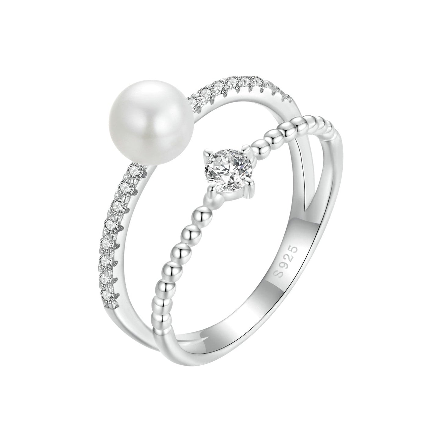 925 Sterling Silver & Moissanite Ring with Freshwater Pearl - Size 6 - Women's Jewelry