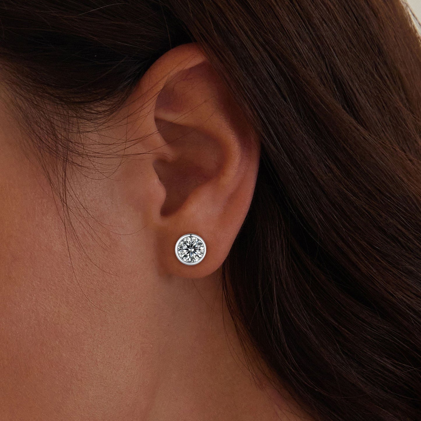 925 Sterling Silver Earrings with Pavé Setting CZ, 7mm, Plated Platinum for Women