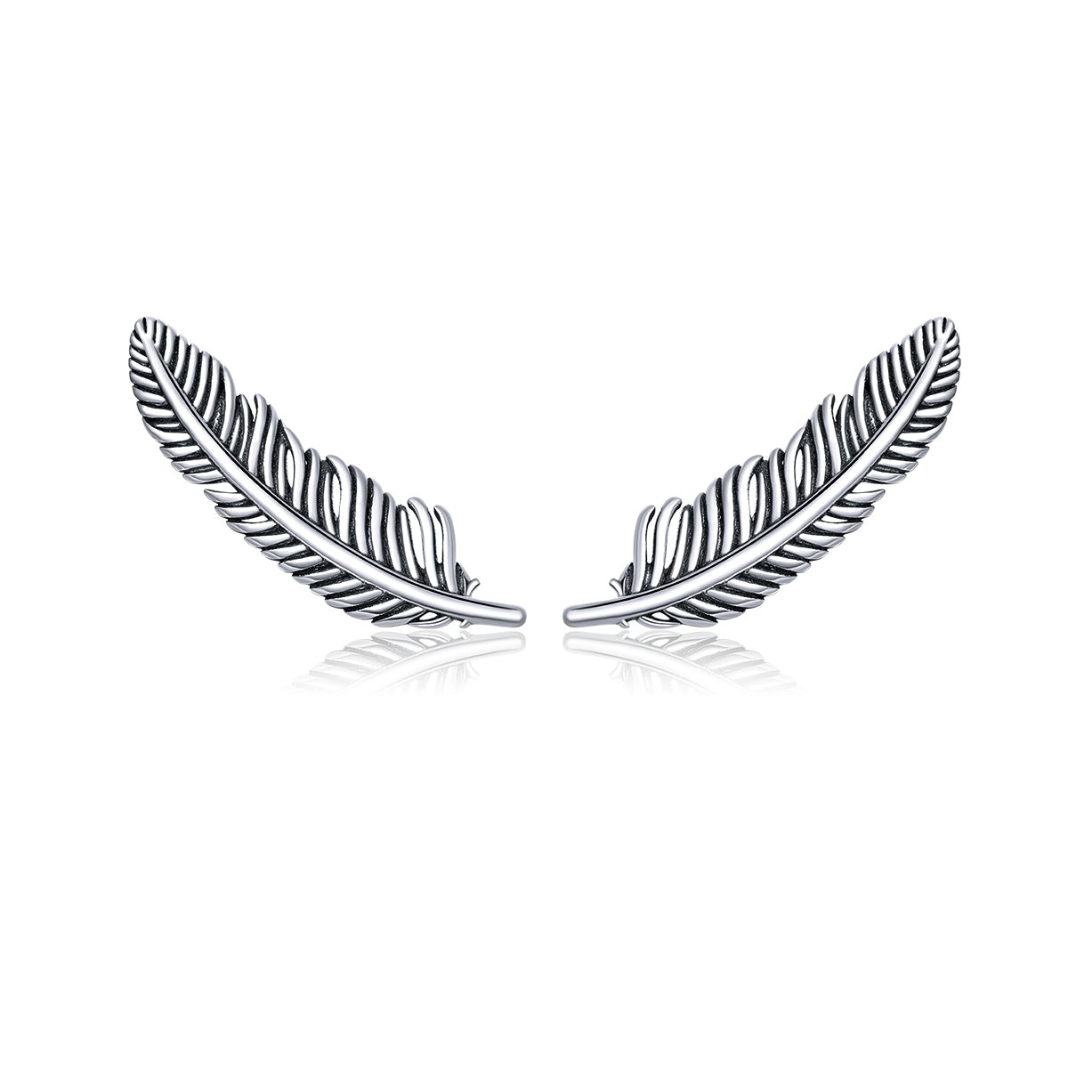 925 Sterling Silver Earrings - Oxidized Silver - 2.4cm x 0.7cm - Women