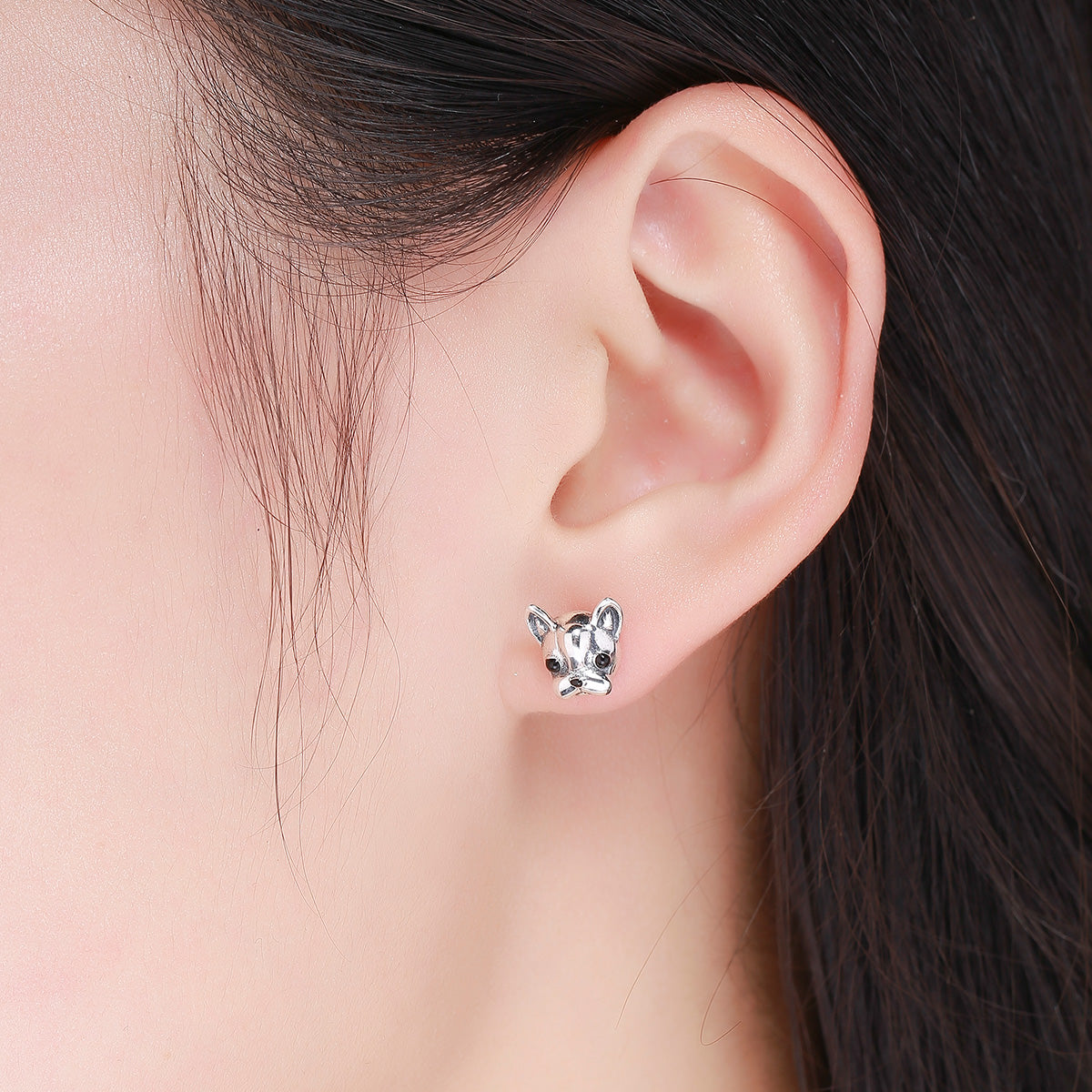 925 Sterling Silver Oxidized Enamel Earrings for Women 1*1cm