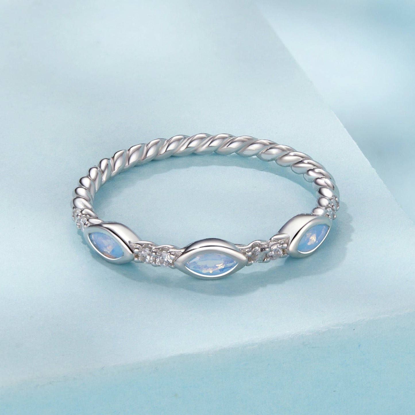 925 Sterling Silver Synthetic Opal White Gold Plated Ring Size 6 for Women