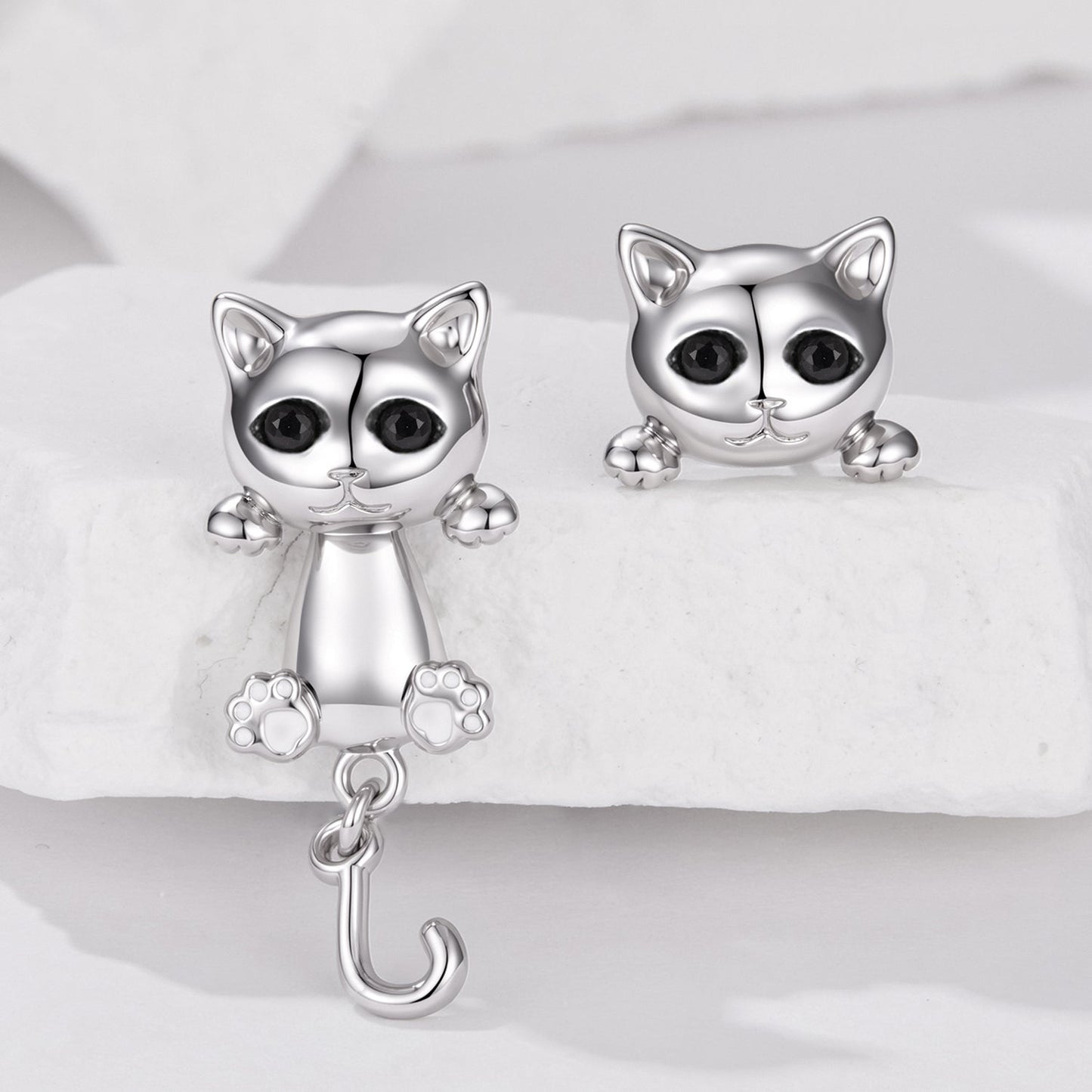 Brass & S925 Silver Earrings | 2.8*1.1cm | White Gold Plated with Pavé Setting CZ for Women