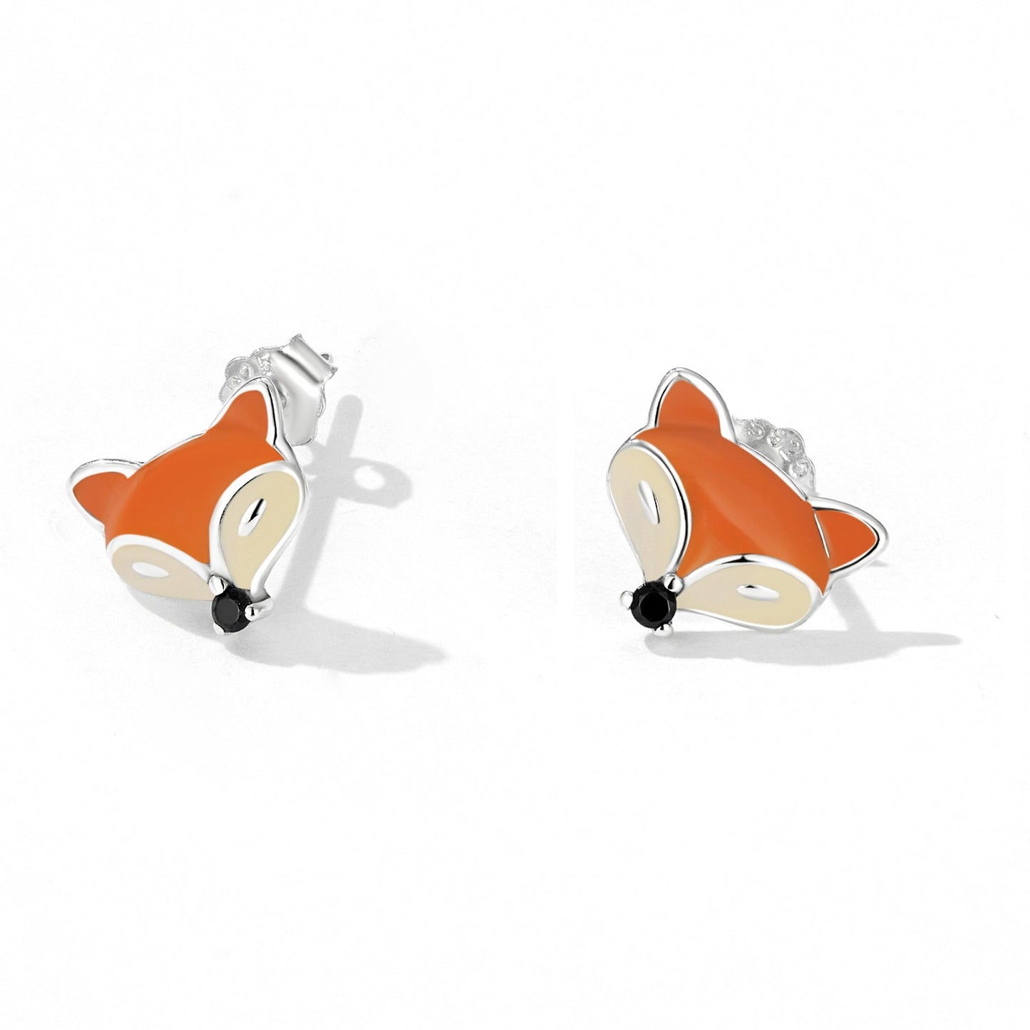 925 Sterling Silver Earrings with Pavé Setting and Enamel Process, Oxidized, 0.7*0.9cm for Women