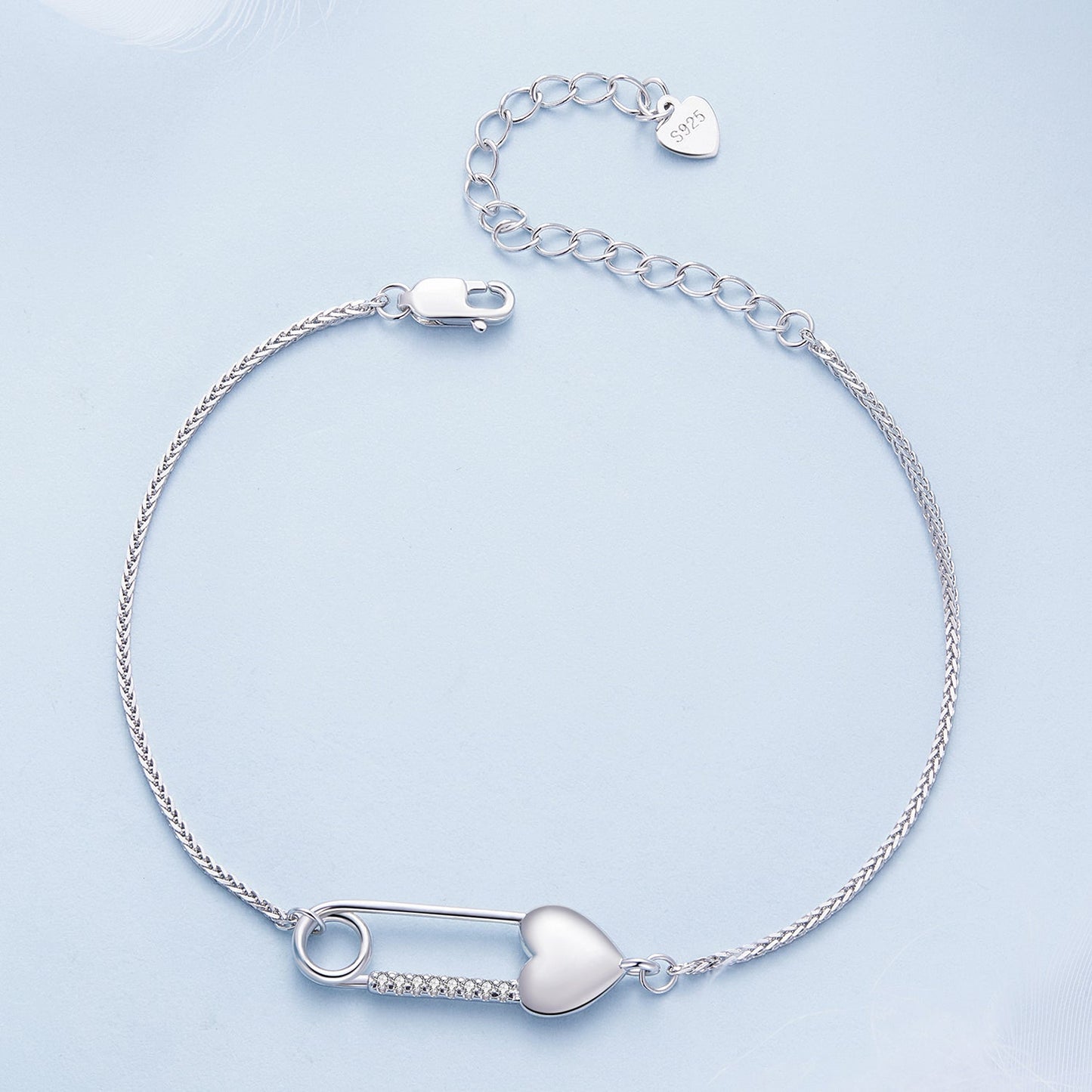 925 Sterling Silver Bracelet with CZ Pendant - 160mm Length and 8x26mm Pendant Size for Women