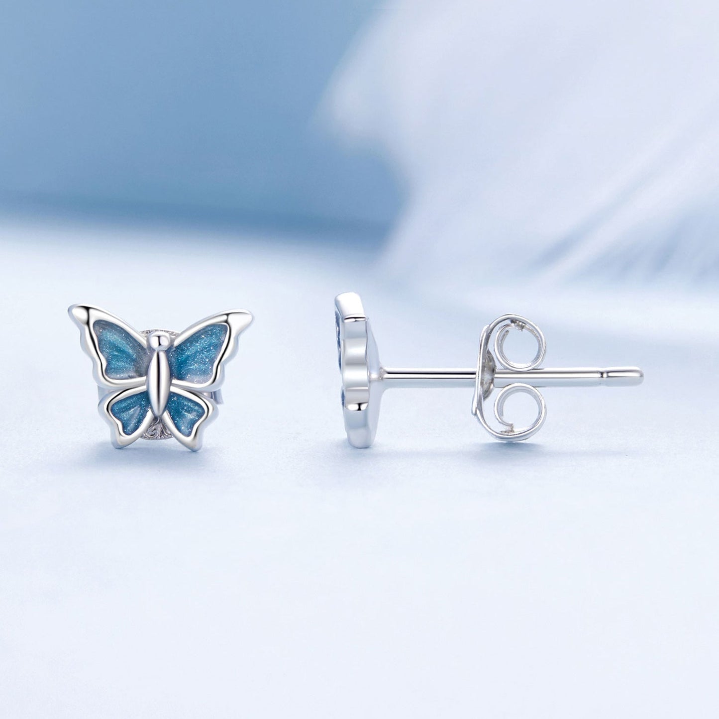 S925 Sterling Silver Earrings with Enamel Process, 6*8mm, Plated Platinum for Women