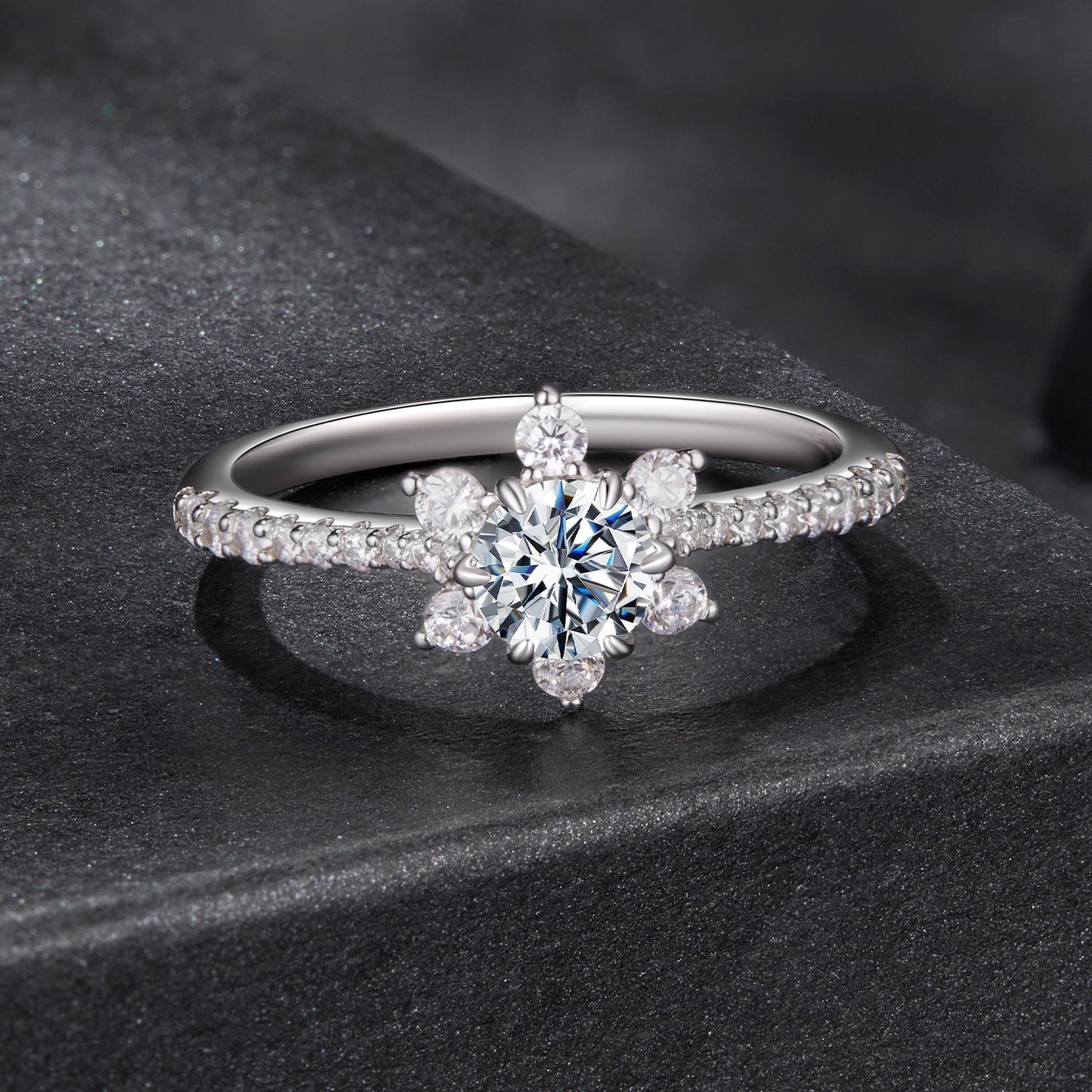 925 Sterling Silver Pavé Moissanite Ring with CZ - Size 6