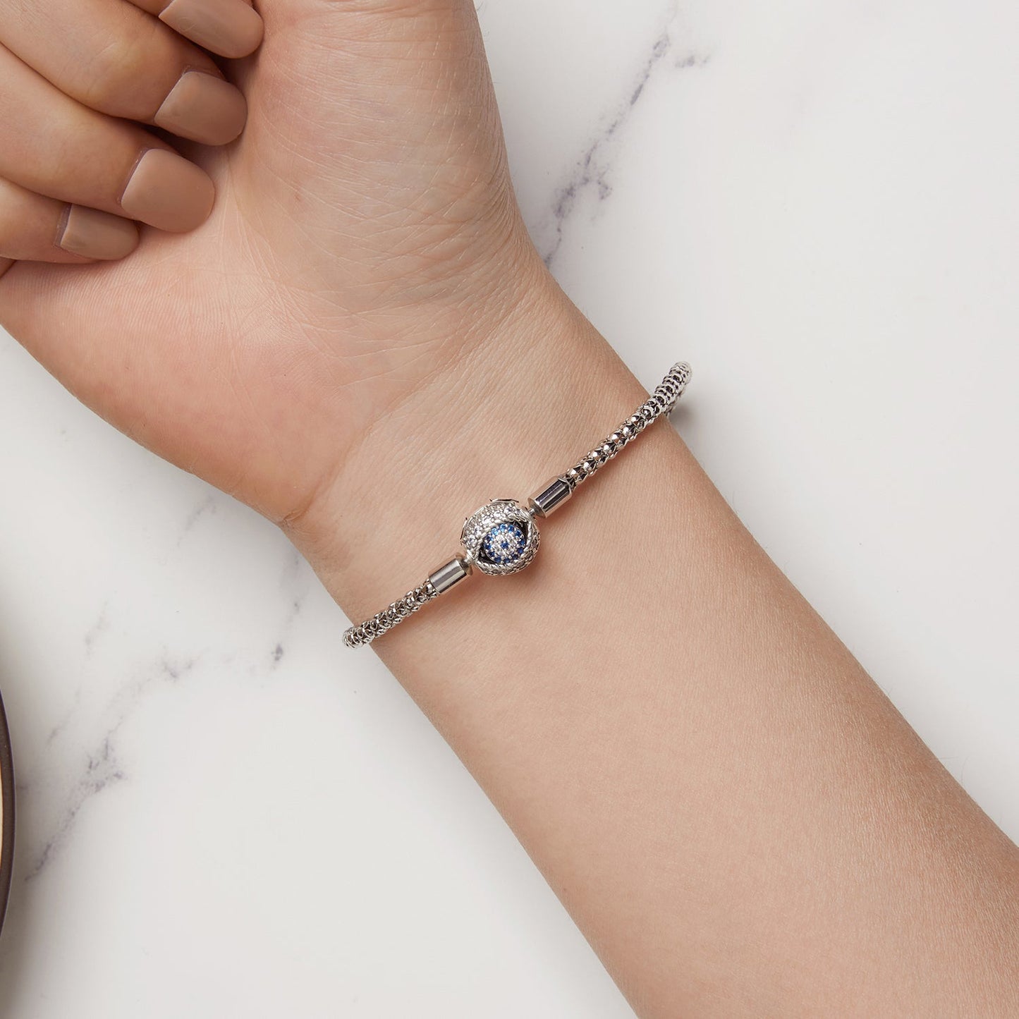 925 Sterling Silver Pavé Setting CZ 17.0 cm Oxidized Silver Bracelet for Women