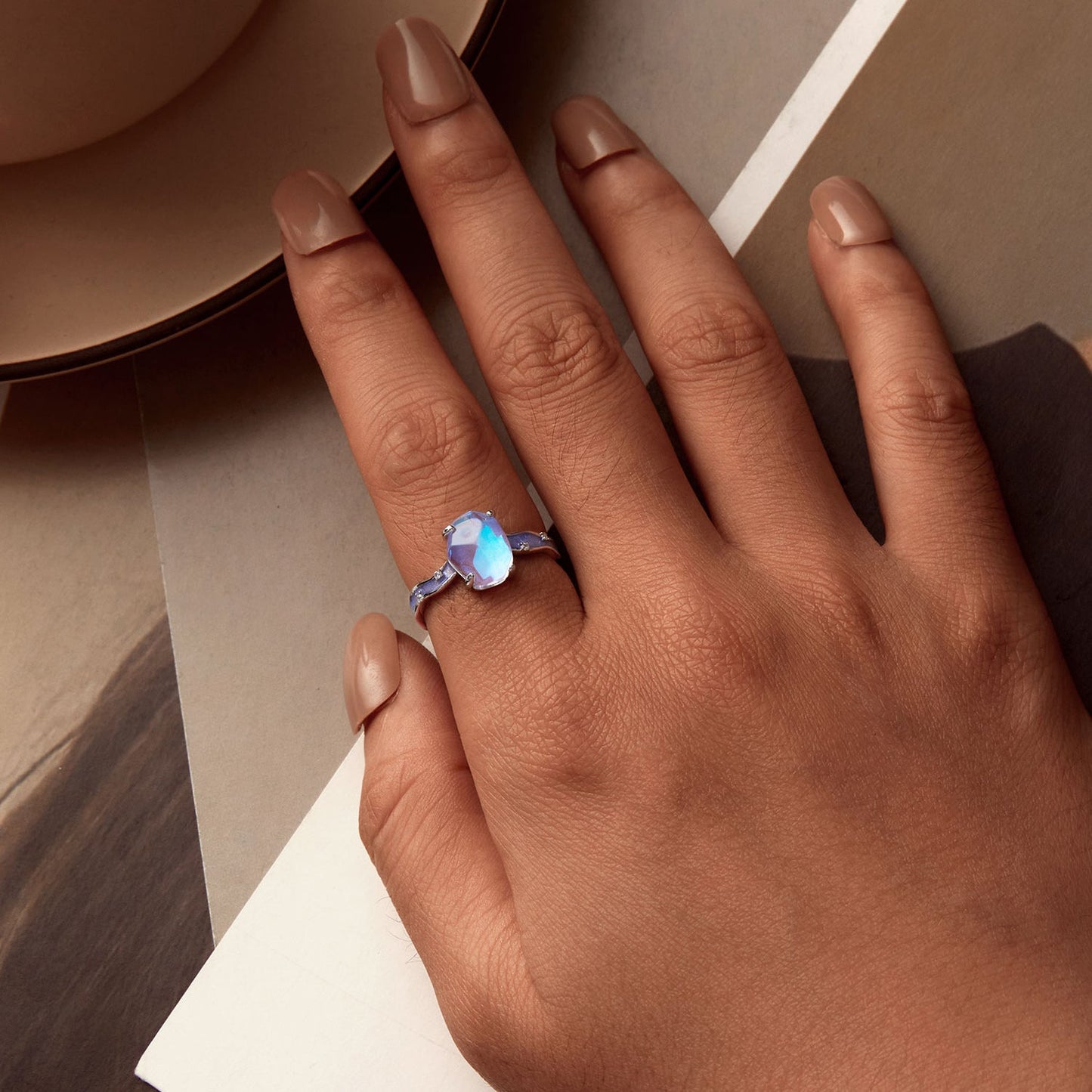 925 Sterling Silver Enamel 10x8mm CZ Ring Size 6 for Women