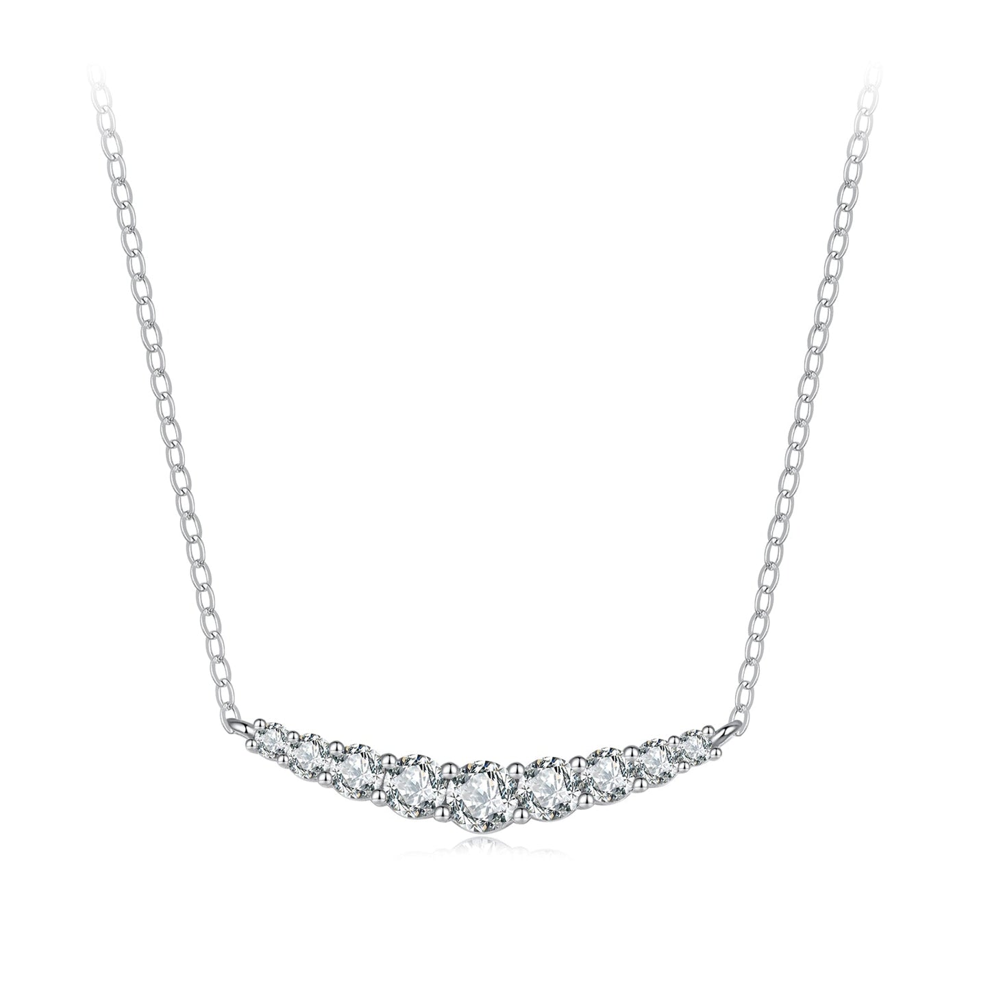 925 Sterling Silver 38+5cm White Gold Plated Moissanite Necklace for Women