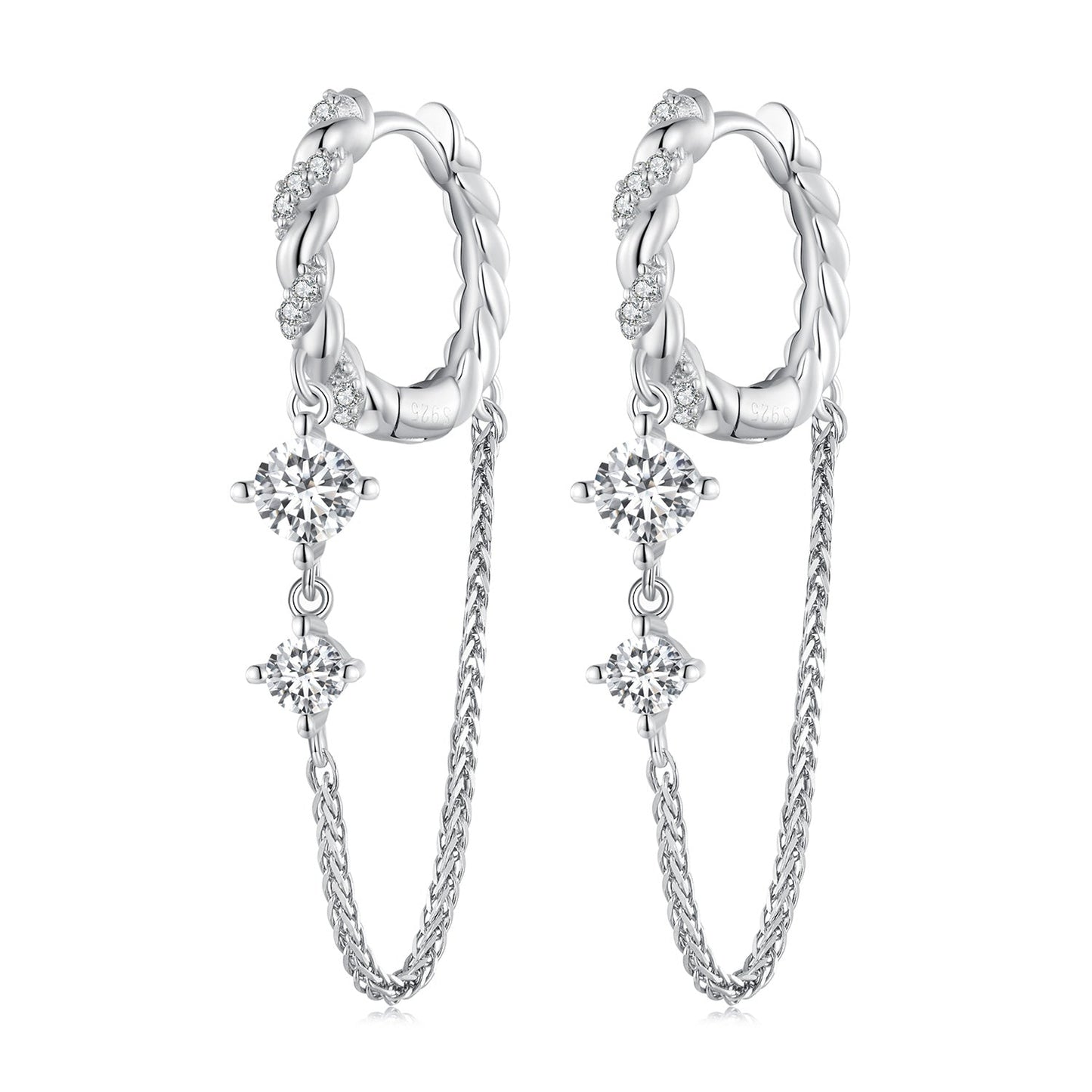 925 Sterling Silver Earrings with Pavé Setting CZ, 34*6mm for Women