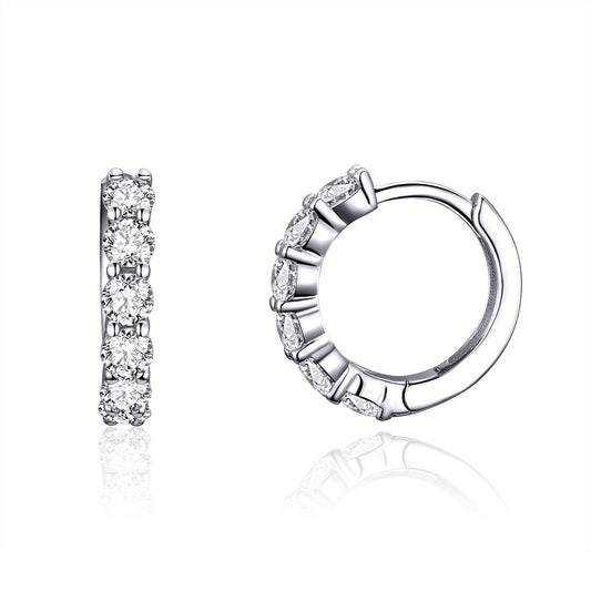925 Sterling Silver Earrings with Pavé CZ in Platinum Plating, 1.6 x 0.3 cm for Women