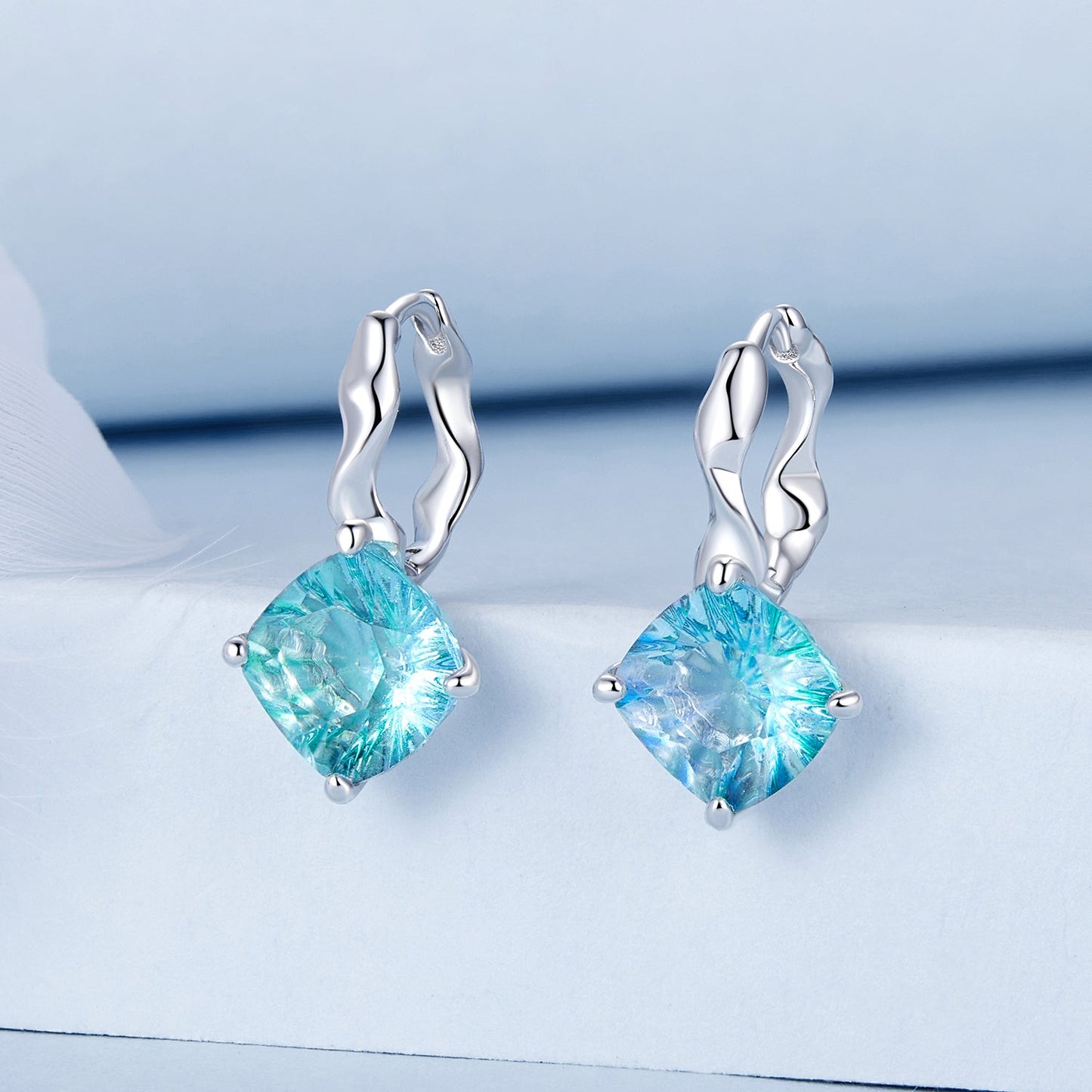 925 Sterling Silver Earrings with Transparent Glass and White Gold Plating for Women
