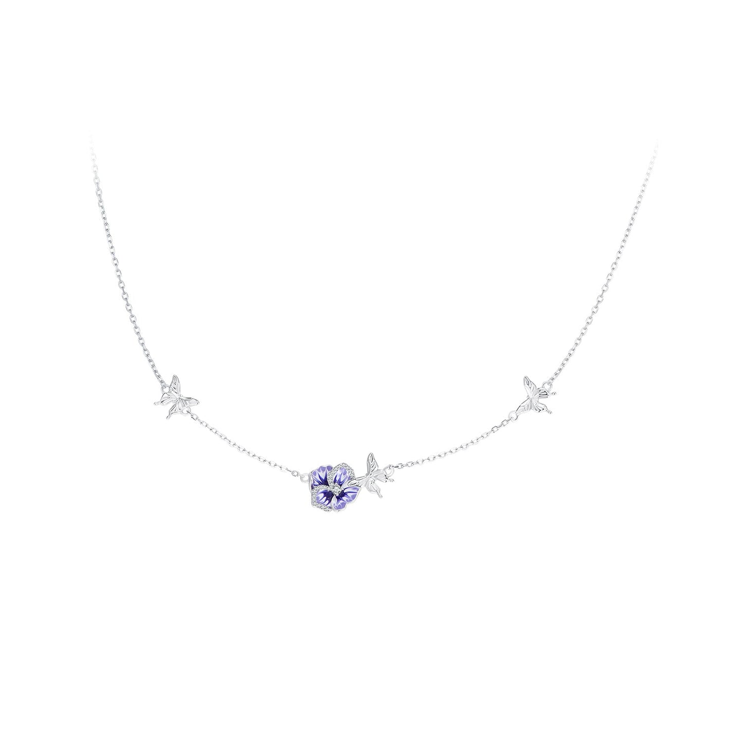 925 Sterling Silver Adjustable Length Necklace with Enamel, CZ Pendant for Women