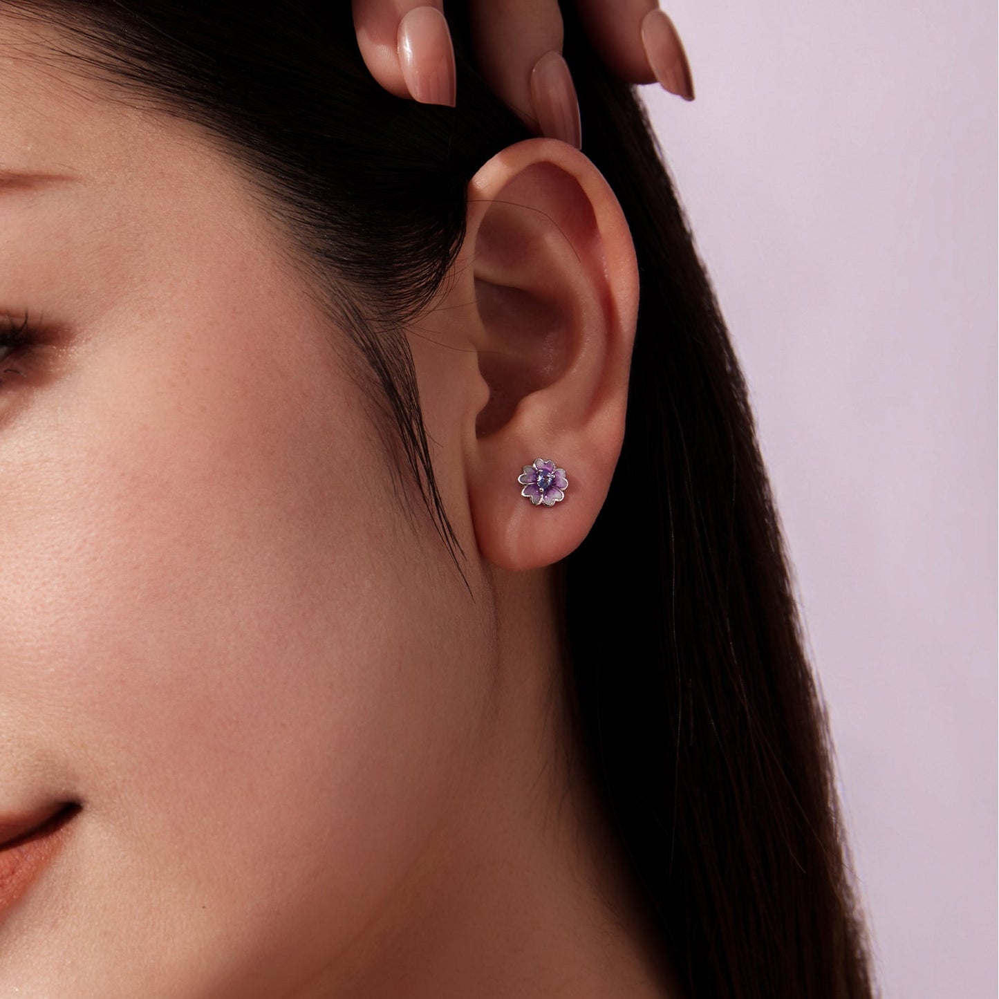 925 Sterling Silver Earrings with Pavé CZ and Enamel Process, 0.8cm, White Gold Plated for Women