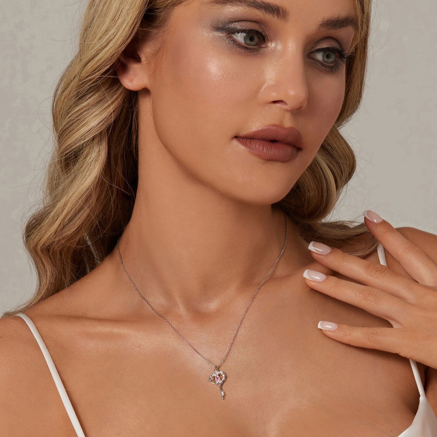 925 Sterling Silver Necklace with CZ in Pavé Setting, 400+50mm Length for Women