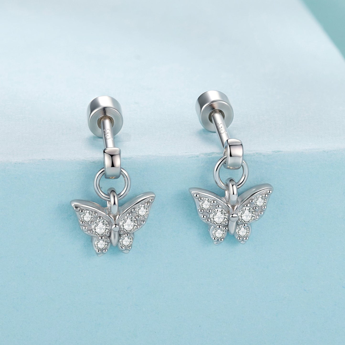 925 Sterling Silver White Gold Plated Earrings with CZ