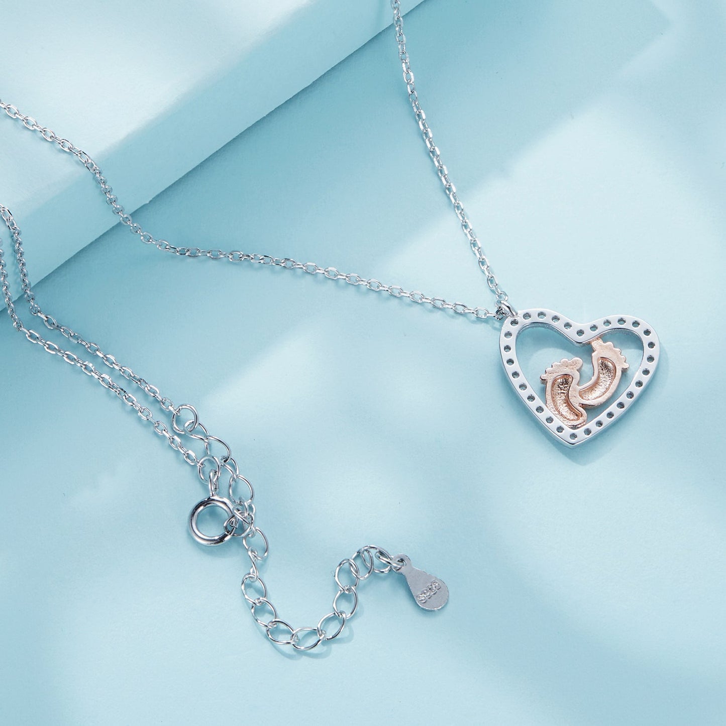 925 Sterling Silver Necklace with CZ in Rose Gold and Platinum Finish, 400mm Chain Length for Women