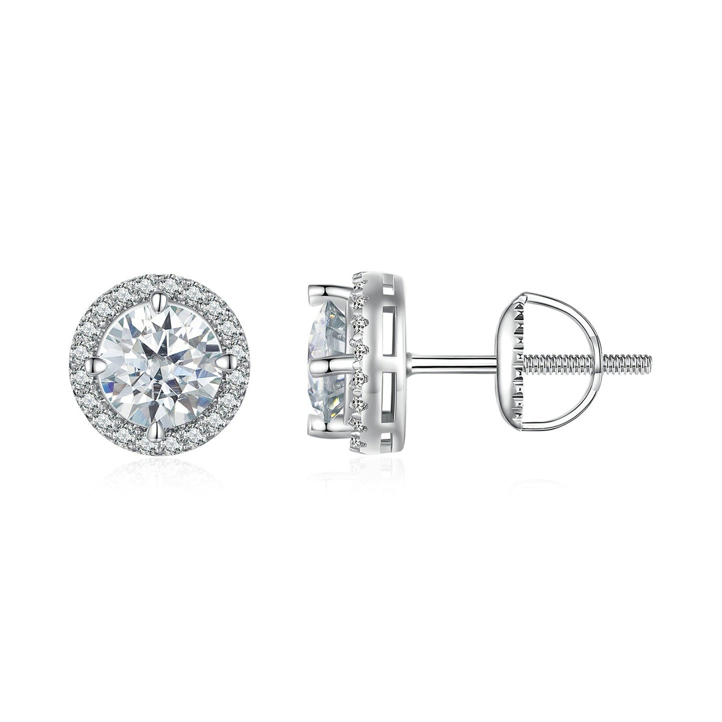 925 Sterling Silver Moissanite 1 Carat Earrings in 10mm Pavé Setting for Women