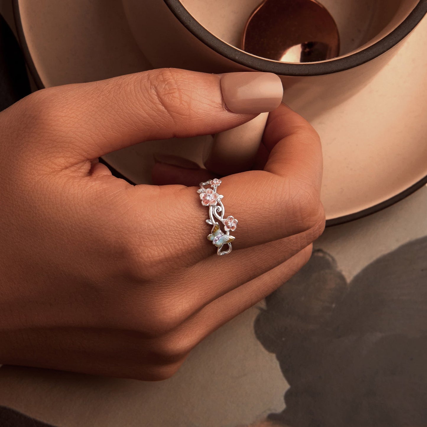 925 Sterling Silver Enamel Pavé Setting Ring for Women