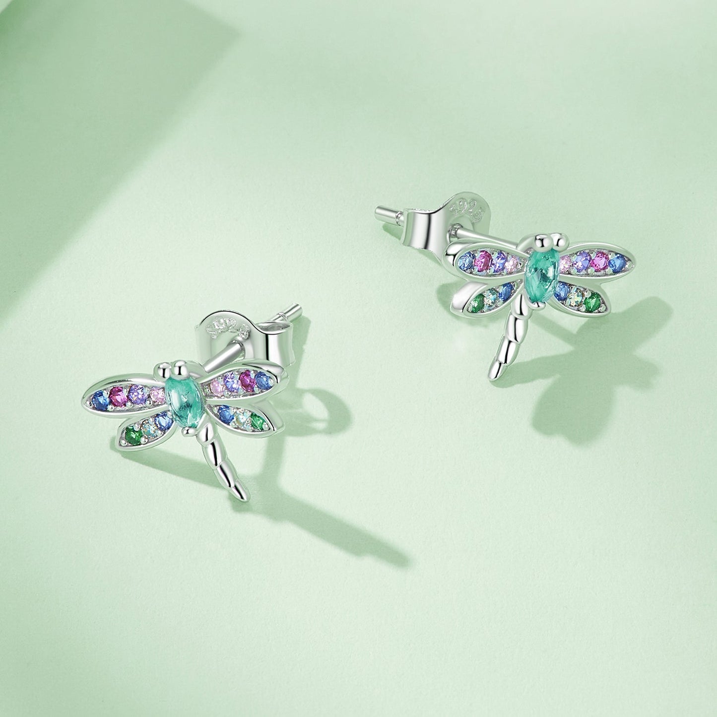 925 Sterling Silver Earrings with Pavé CZ and Transparent Glass