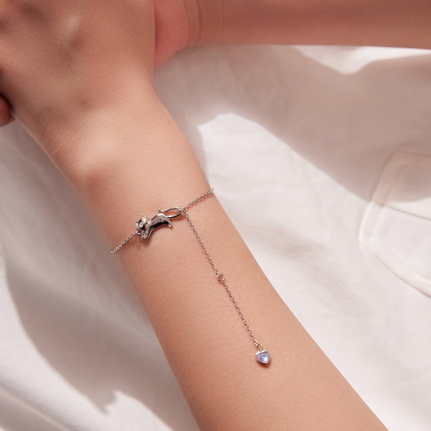 925 Sterling Silver White Gold Plated Moonstone CZ Bracelet for Women