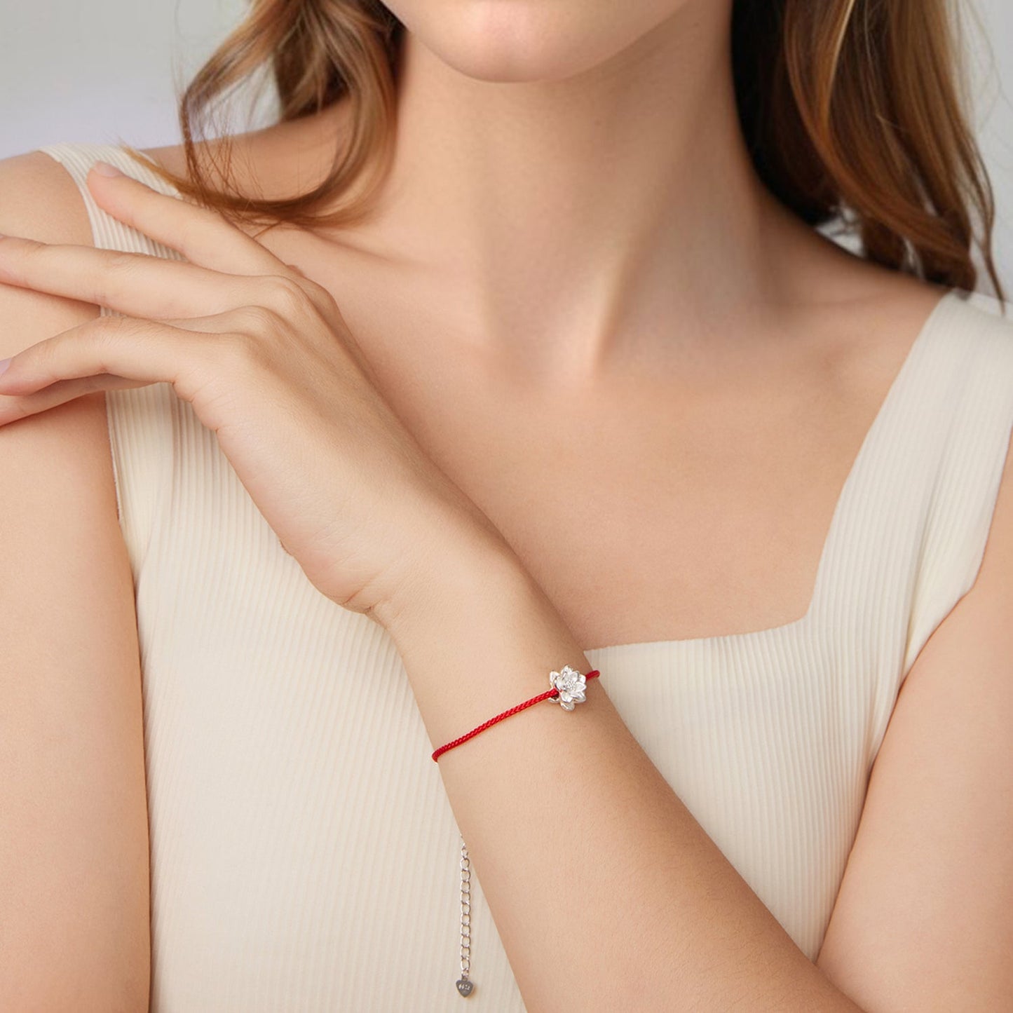 925 Sterling Silver Bracelet with White Gold Plating and Cotton Cord for Women