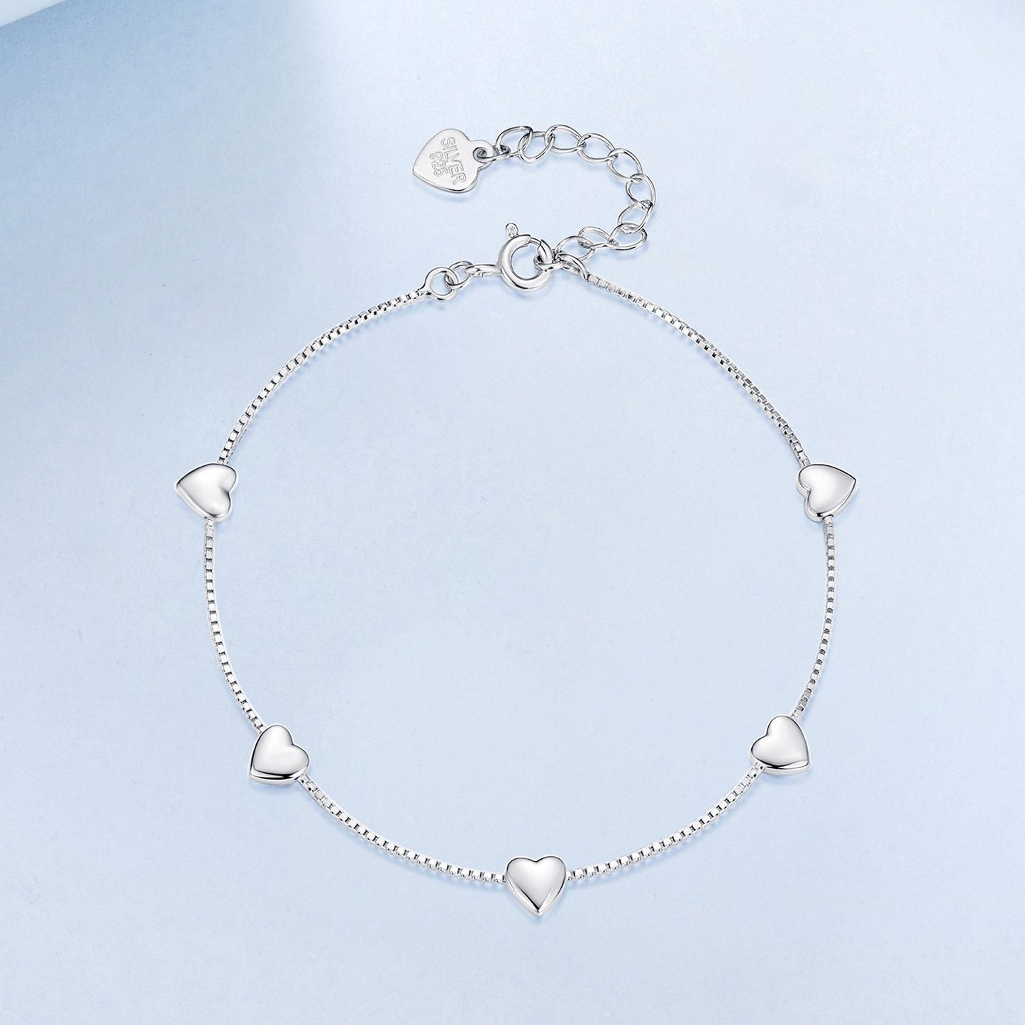 925 Sterling Silver Plated White Gold 17+3.5cm Heart-Shaped Bracelet for Women
