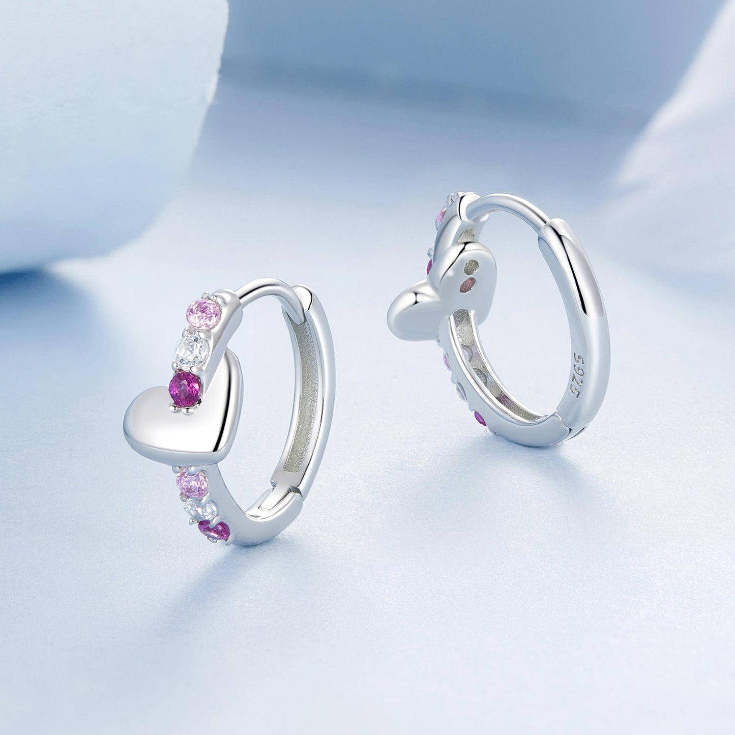 925 Sterling Silver Earrings with Pavé Setting CZ in White Gold, 1.2*0.6cm for Women