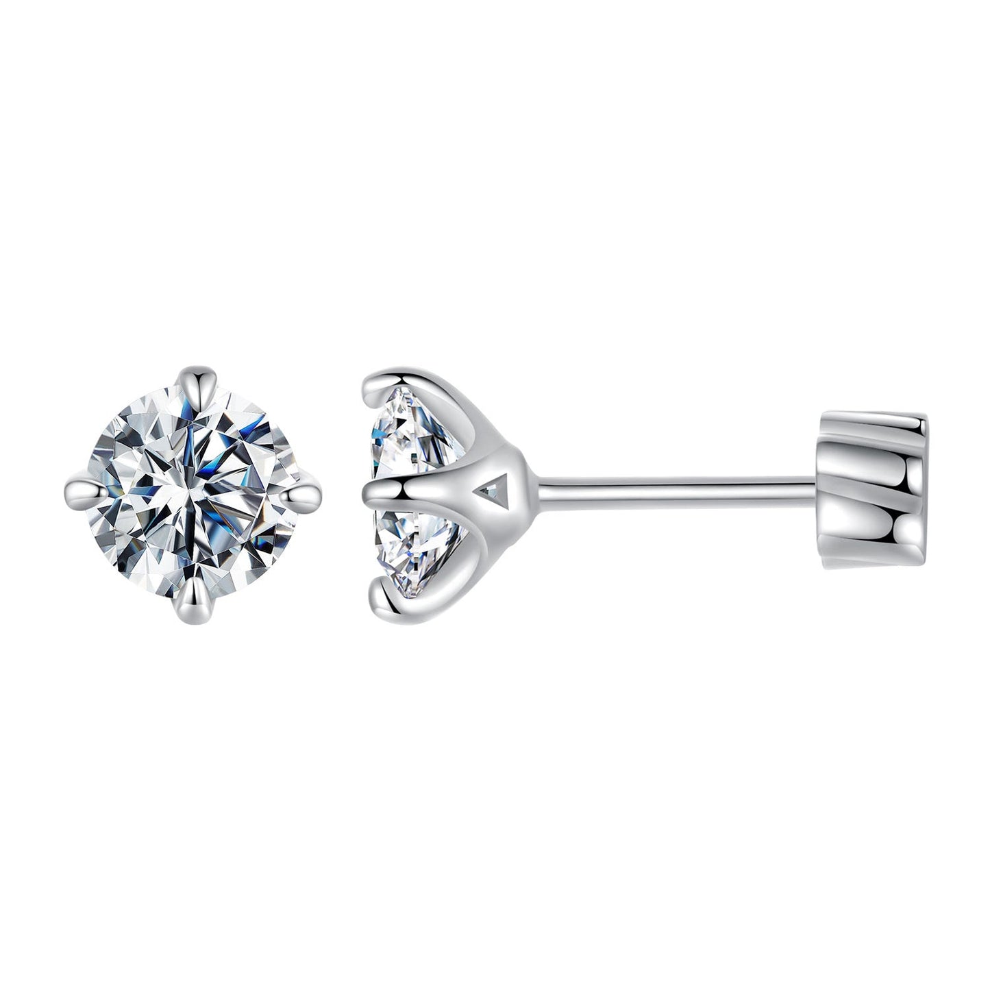 925 Sterling Silver Moissanite Stud Earrings for Women - 0.5ct, 0.6cm Size, White Gold Plated