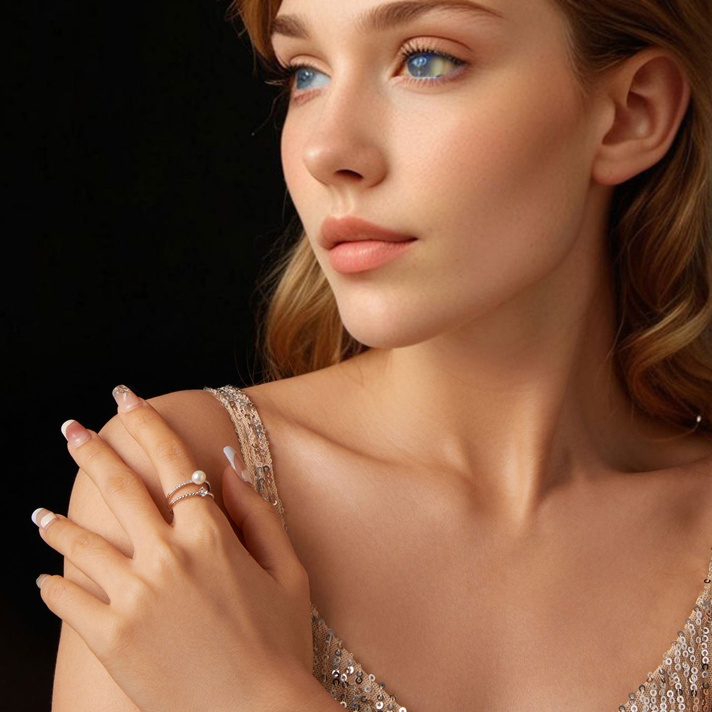 925 Sterling Silver & Moissanite Ring with Freshwater Pearl - Size 6 - Women's Jewelry